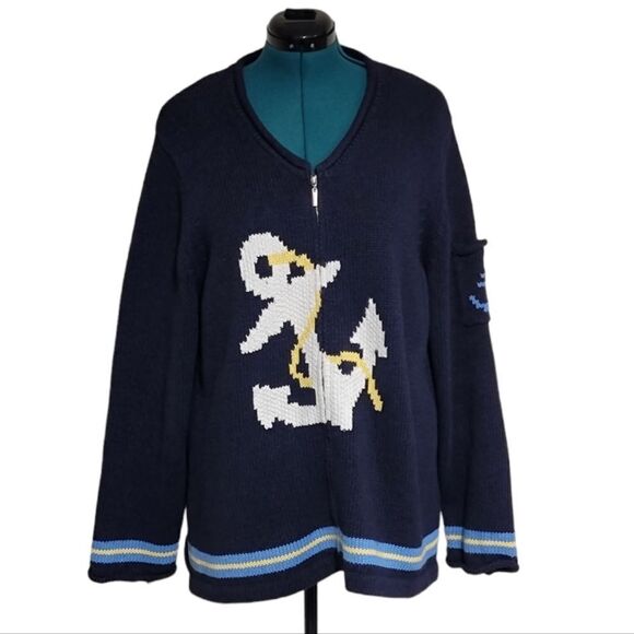 Crazy Horse Liz Claiborne Heavy Knit Coastal Sweater Full Front Zipper Size 2X - Picture 1 of 10